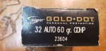Speer Gold Dot 32 Auto 60 Gr Ammunition (image for) Speer Gold Dot 32 Auto 60 Gr Ammunition